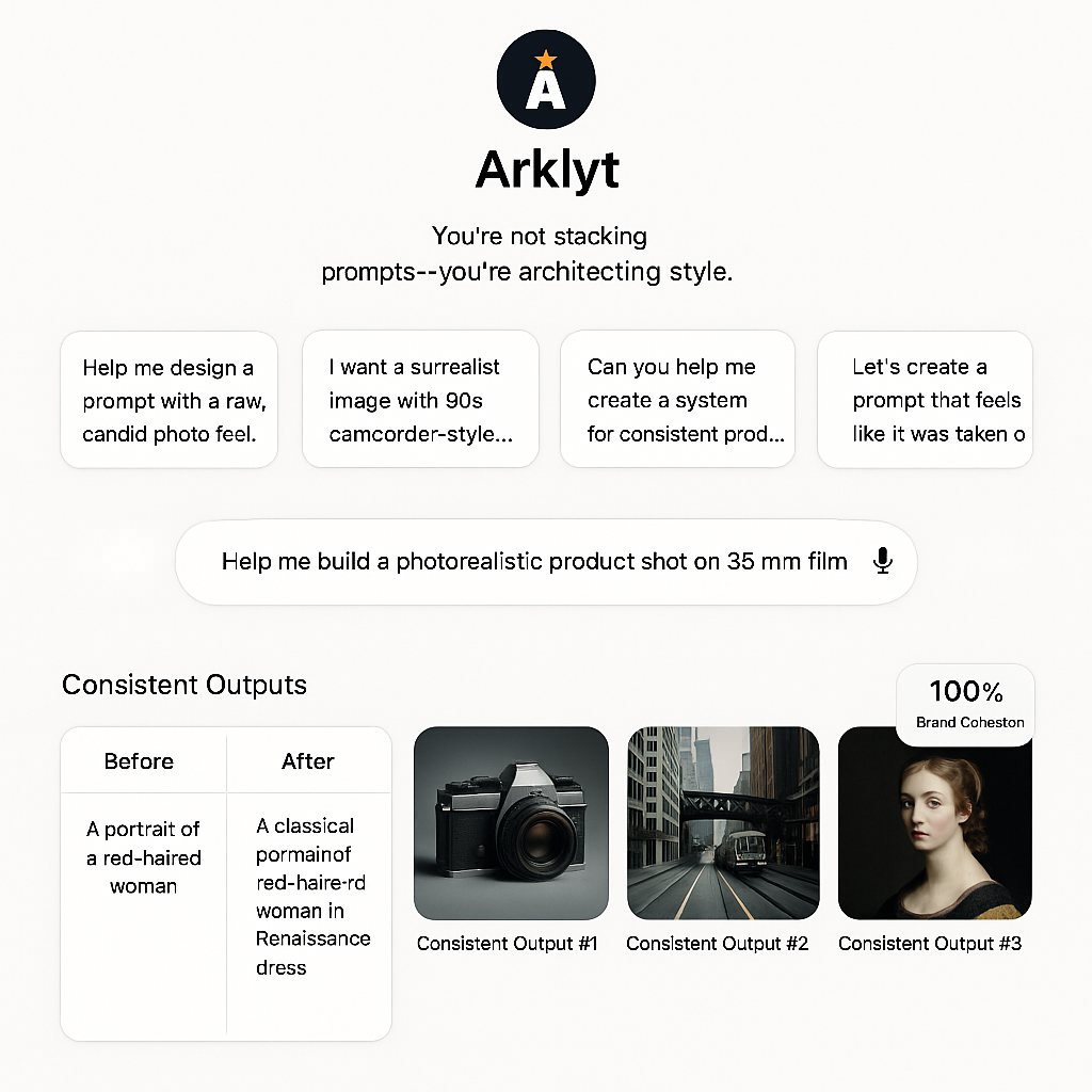 Arklyt AI prompt engineering interface showing consistent results