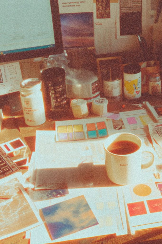 Creative workspace with design materials